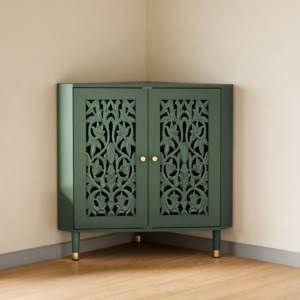 Green Retro Hollow Carved Corner Cabinet